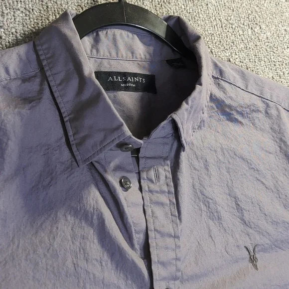 All Saints Rivera Long Sleeve Button Down Shirt Size Medium in Stone Gray - Picture 1 of 11